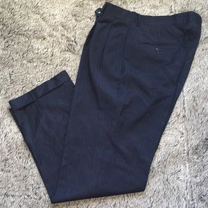 Custom tailored navy color striped wool cashmere dress pants size 34 W 30L